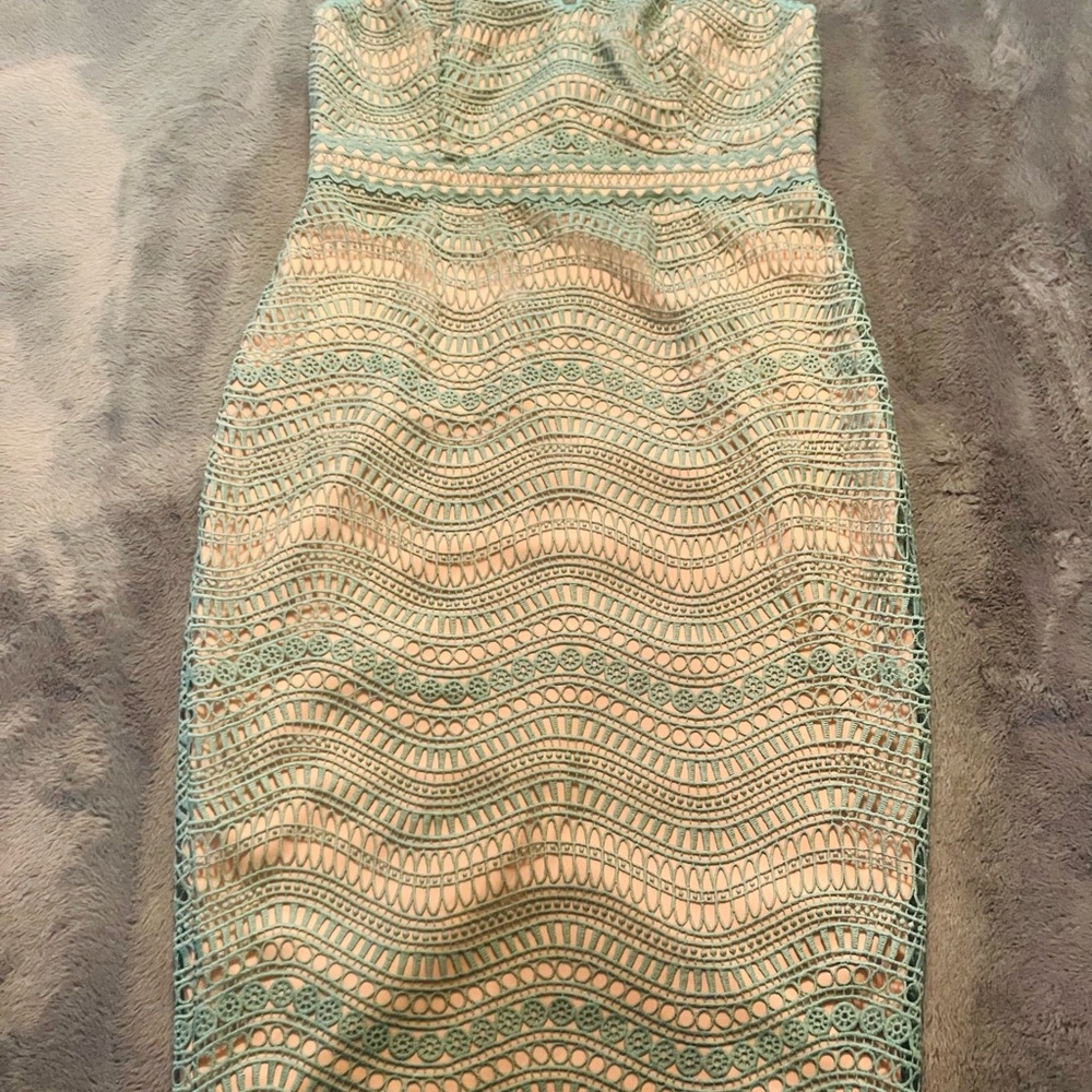 Stylestalker Strapless Lace Dress - Jade/green and Cream NWT